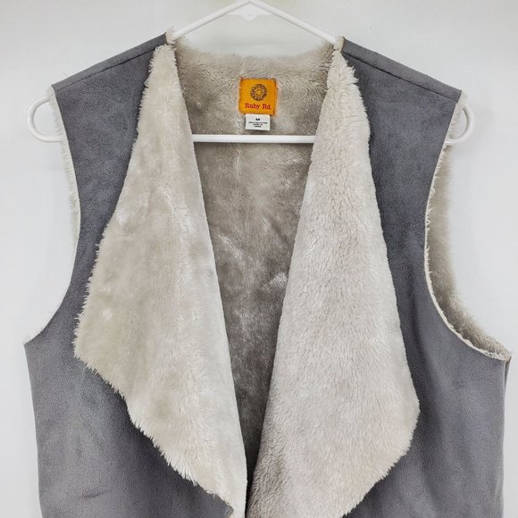 Ruby Rd Grey Faux Suede Women's Open Front Vest Size Medium - Picture 7 of 8
